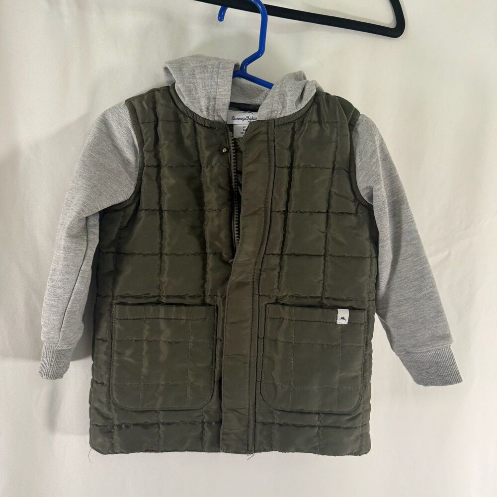 Tommy Bahama Jacket Boys 2T Green Grey Hooded Full Zip Pockets